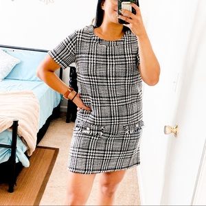 Everly tweed plaid black and white shift dress